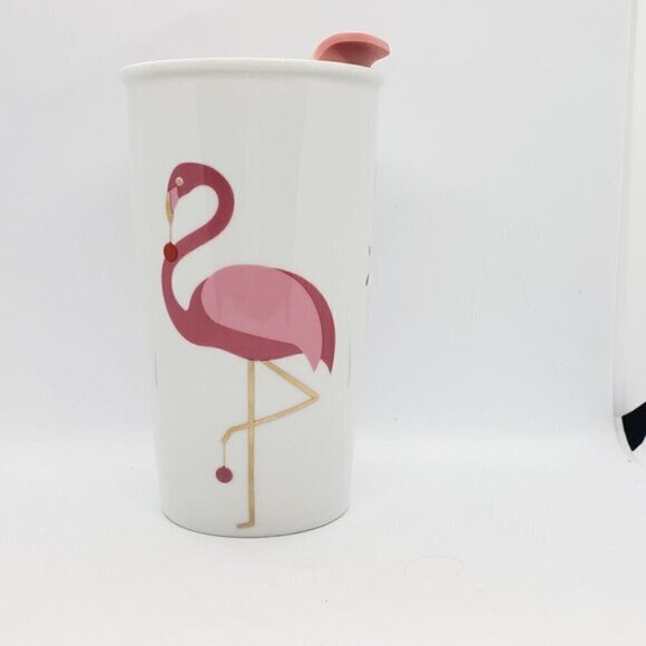 David's Tea Twisted Flamingo Christmas Ceramic Travel Cup Mug - Picture 3 of 5